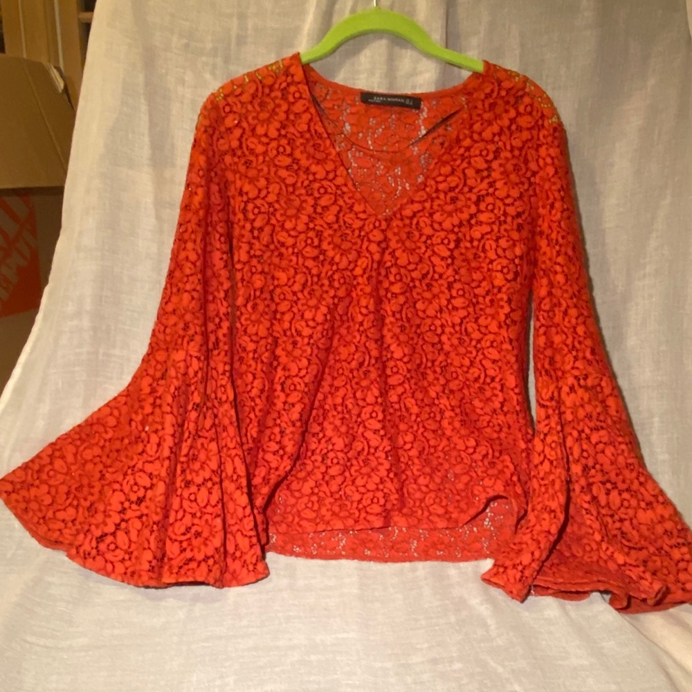 Zara bell sleeve lace shirt blouse